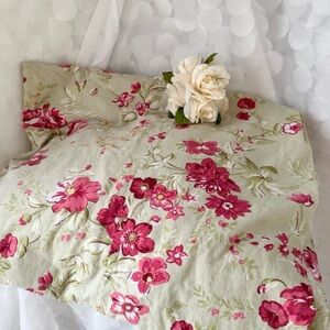 Pottery Barn LINEN blend Manchester Rose Green Duvet COVER 84”x84”